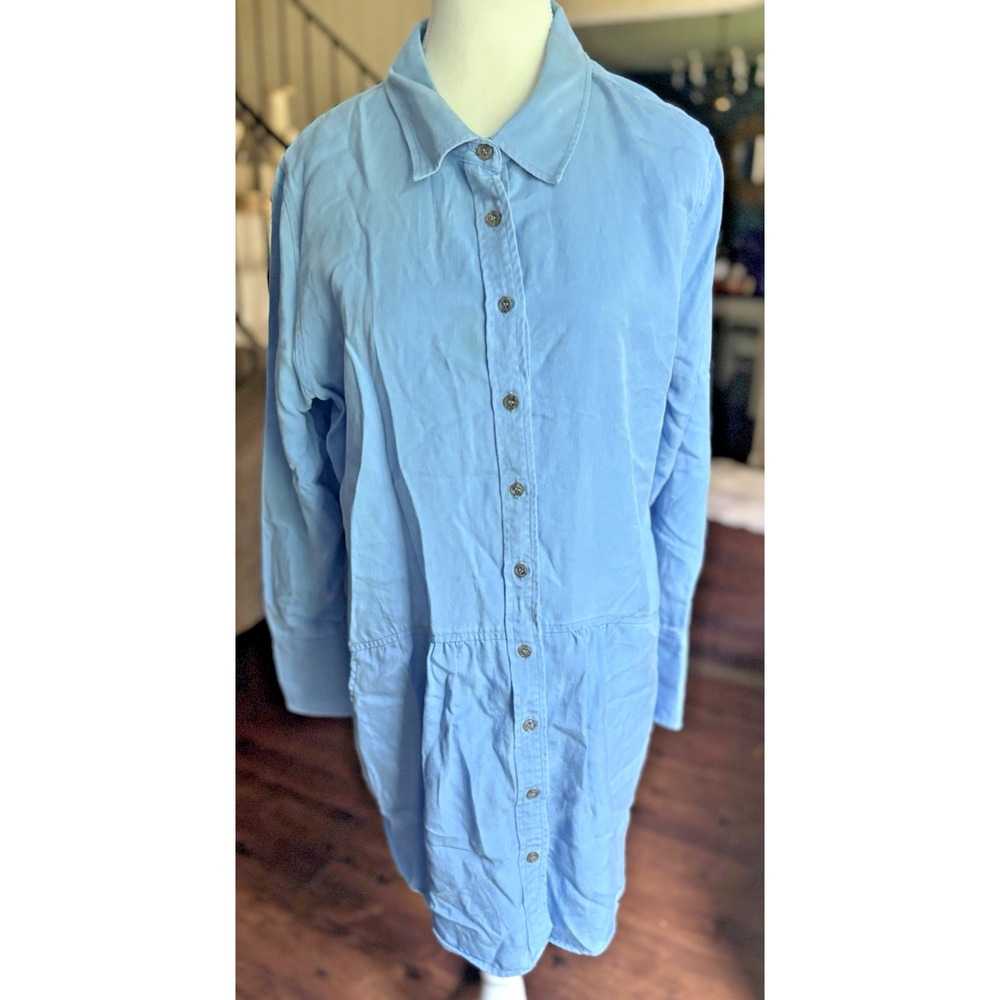 Soft Surroundings Blue Denim Button Front Long Sleeve Shirt Dress XL